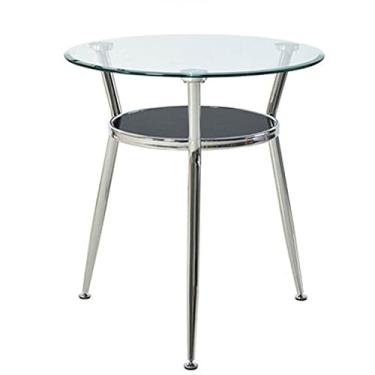 Imagem de Mesa de jantar redonda simples de vidro, pequena e moderna para 2 a 3 pessoas, sala de estar, varanda, cozinha, café, móveis de casa