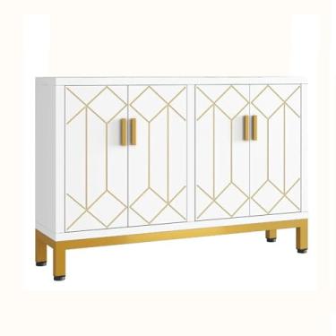 Imagem de Armário de madeira simples, aparador com armazenamento, moderno com 4 portas e prateleiras para móveis de cozinha e casa