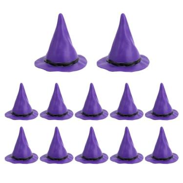 Imagem de 12pçs Plástico Mini Chapéus Bruxa, Enfeite Mini Chapéu Mago Miniaturas Casa Bonecas Halloween para Decoração Casa Assombrada Artesanato DIY Materiais Festa Halloween (Roxo)