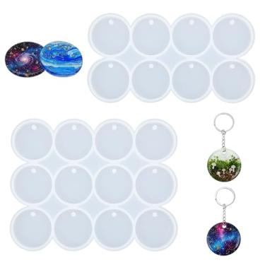 Imagem de Classicseali 2 moldes de resina para chaveiros, 20 moldes redondos de cavidade para resina epóxi, 2 tamanhos de resinas de silicone com furos, para brincos DIY, chaveiro, etiqueta para animais de