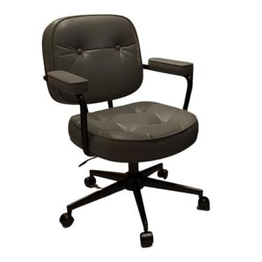 Imagem de Cadeira de escritório clássica confortável de couro PU para casa, cadeira de escritório no meio das costas, quarto, levanta e gira para maquiagem cadeira de mesa (cinza)