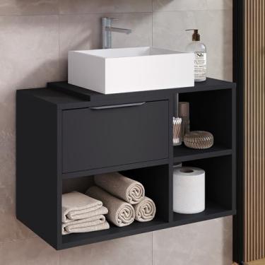 Imagem de Gabinete de Banheiro Suspenso 60cm – Com Porta Basculante, Armário Organizador Resistente à Umidade para Higiene e Cosméticos Doméstico (preto)