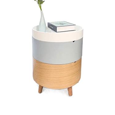 Imagem de Mesa lateral redonda moderna, mesa de canto de 3 camadas com armazenamento para sofá e sofá, mesa de cabeceira para sala de estar, quarto, fácil montagem simples