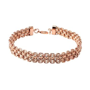 Imagem de SUNYARAN Pulseira de corrente de elos de malha italiana Bismark de cobre puro com fecho de lagosta 22 cm de comprimento conjunto de joias de cobre sólido para presente para mulheres e homens