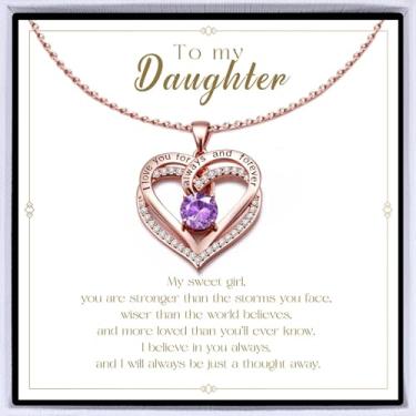 Imagem de Colar de coração banhado a ouro rosa "I Love You" para mulheres, colar de amor eterno, pingente de pedra do mês de nascimento para aniversário dela, aniversário, dia dos namorados, presente de Natal