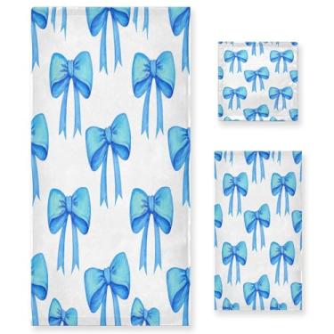 Imagem de xigua Conjunto de toalhas de banheiro Blue Bows absorvente macio 3 peças toalha de banho toalha de mão toalhas decorativas para banheiro, academia, hotel, praia, piscina