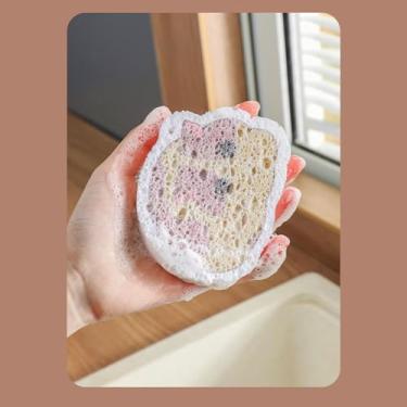 Imagem de Esponja de Lavar Pratos Compressa Absorvente Eficaz Polpa Madeira Algodão Ecológica Reutilizável Escova para Remoção Manchas Limpeza Doméstica