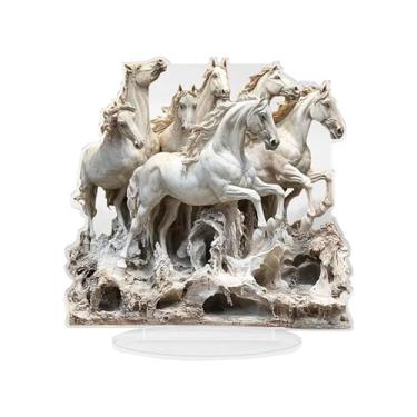 Imagem de UGPLM Enfeite de cavalo em acrílico 2D com suporte, decoração criativa para o Ano do Cavalo, ideal para estante, armário ou mesa de escritório, Style C