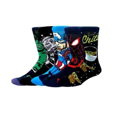 Imagem de Meias Longas Engraçadas Para Skate Masculinas Marvel 5 Pares Homem-Ara