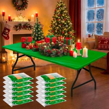 Imagem de Boao 12 peças de toalhas de mesa de plástico descartáveis para festas de piquenique com capa de mesa elástica retangular à prova d'água para ambientes internos, externos, piquenique (1,8 m, 182 x 76