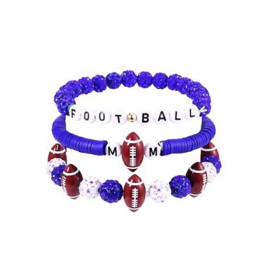 Imagem de LKingel Pulseiras de futebol para mulheres, pulseiras de dia de jogo de futebol, mamãe e pai, pulseira elástica de rugby, vintage, strass vintage, joia de dia de jogo para mulheres, 7.5, Liga de aço