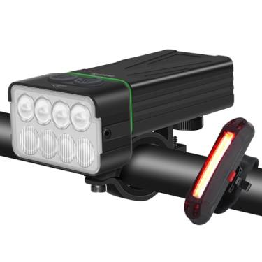Imagem de Boruit Luz de bicicleta L13 recarregável, super brilhante de 900 lúmens, 8 luzes LED de bicicleta para passeios noturnos, luz frontal IPX6 à prova d'água, farol compacto adequado para todas as