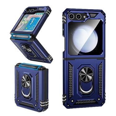 Imagem de ONOLA Capa para Samsung Galaxy Z Flip 5 com proteção de dobradiça e suporte magnético de anel giratório de 360°, capa de telefone Samsung Z Flip 5 para Samsung Galaxy Z Flip 5 5G (azul_preto)