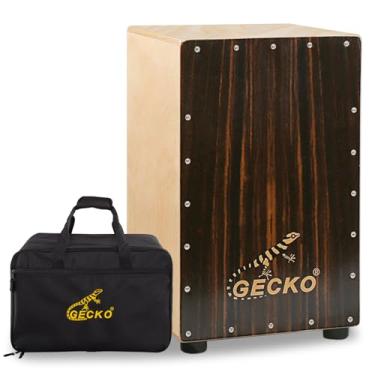 Imagem de GECKO Caixa de cajon caixa de percussão de madeira para instrumento musical, caixa acústica de bateria de bateria com cordas de guitarra ajustáveis internas, pacote de conjunto de bateria cajon