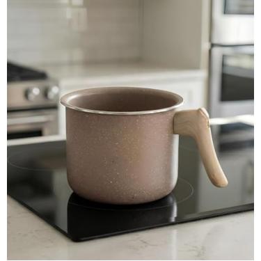 Imagem de Leiteira Caneca Indução Antiaderente Marble Ø14cm Cabo de Madeira