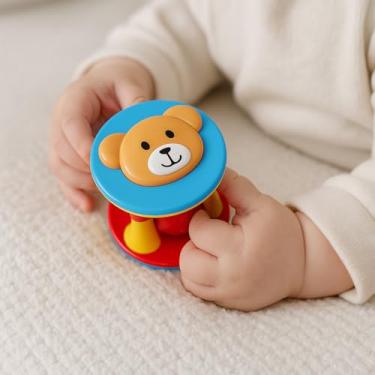 Imagem de Chocalho Infantil com Urso Brinquedo Educativo em Plástico Design Colorido Vermelho e Azul Base Giratória Divertida Presente Para Bebês Crianças