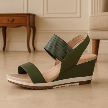 Imagem de Sandália Modare Anabela Original Leve para Fascite Plantar e Esporão Verde Militar-Feminino