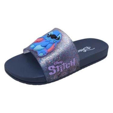 Imagem de Chinelo Infantil Menina Slide Slip On Disney Stitch, Azul, Lilás, 30