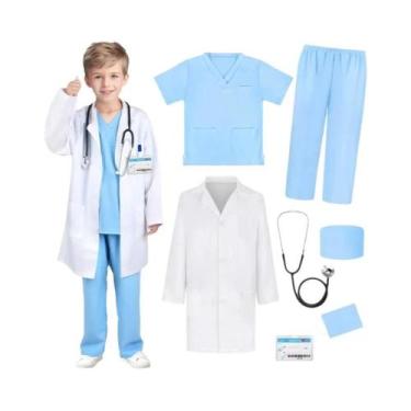 Imagem de Jaleco Médico Infantil Branco, Vestuário Cirúrgico, Fantasia De Médico