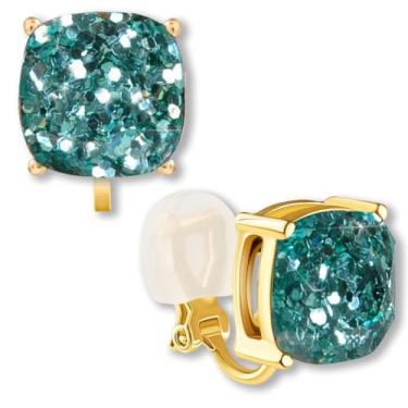 Imagem de Brincos de pressão quadrados grandes para mulheres - Brincos confortáveis não perfurados para mulheres em tom dourado, brincos de pressão de pressão, one-size, Strass, Sem Pedra Preciosa