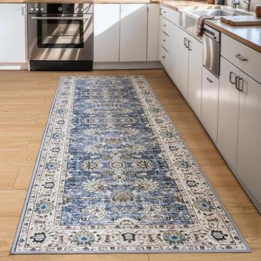 Imagem de Passadeira ULTSOFE Lavável Antiderrapante Boho Floral 60x180cm Azul