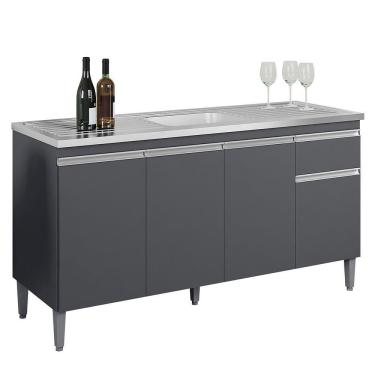 Imagem de Balcão Pia Tatiane 145cm 4 Portas Cinza Sem Tampo - Ajl Móveis Cinza
