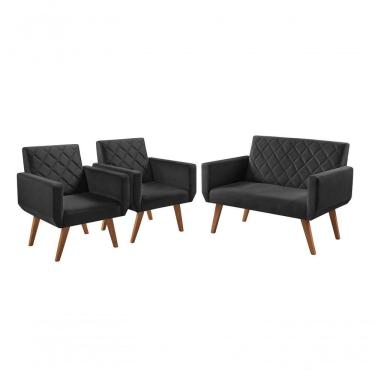 Imagem de Conjunto Anabelle 2 Poltronas De 1 Lugar 1 Poltrona 2 Lugares Braço Unidecor Preto.