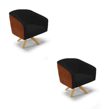 Imagem de Kit 2 Poltrona Madeira Stella Corino Nozes Suede Preto - Fm