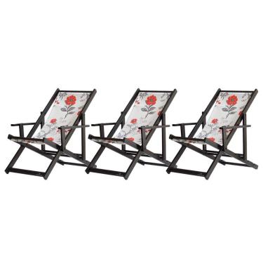 Imagem de Kit 3 Espreguiçadeiras Dobrável Black Cb-cinza Floral