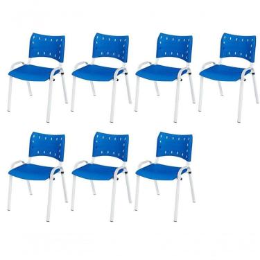 Imagem de Cadeira Iso Base Branco Igreja, Escola, Escritório - Azul Kit 7 Peças