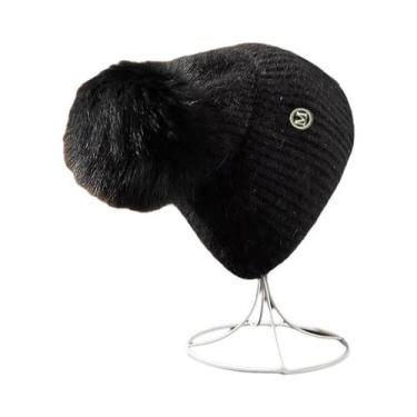 Imagem de Gorro Feminino De Inverno Quente Com Pompom De Pele De Raposa, Touca D