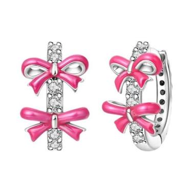 Imagem de Brincos De Argola Em Prata 925 Com Zircônia Em Formato De Coração E La