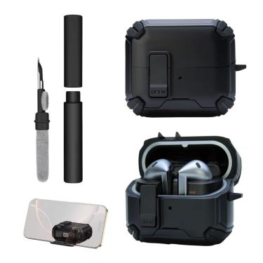 Imagem de Kit Limpador para Fones e Capa Airtrek Nerdcase para Samsung Galaxy Buds 3, Buds Pro 3, Buds3 FE, Suporte Adaptado, Preto