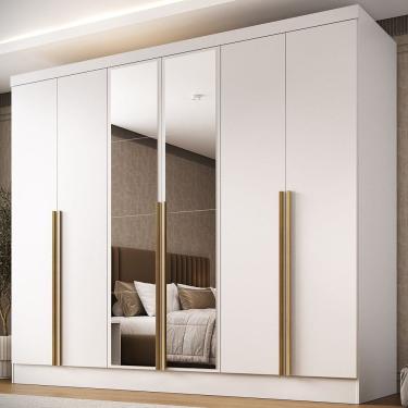 Imagem de Guarda-roupa 100% Mdf 6 Portas 3 Gavetas com Espelhos Lisboa Espresso Móveis Branco