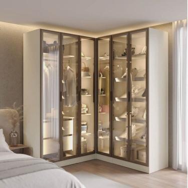 Imagem de Guarda Roupa Modulado de Canto Linear 4 Peças 6 Portas Orion Cabecasa Aveia/Reflecta