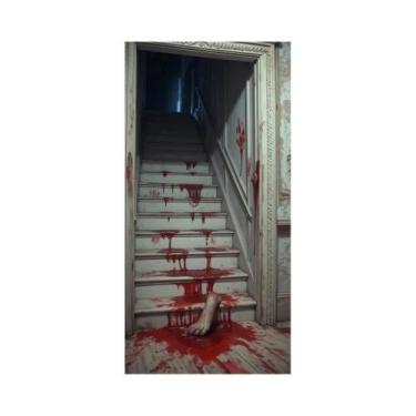 Imagem de Banner De Porta De Halloween 72x35 Polegadas Poliéster Fantasma Hospit