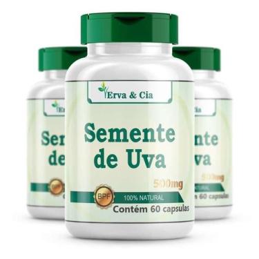 Imagem de Kit 3 Potes Semente De Uva- 180 Cáps 500Mg (Vitis Vinifera) - Erva E C