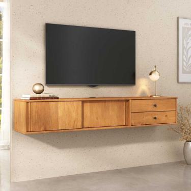 Imagem de Rack Suspenso Para Sala TV 75 Madeira 2 Portas 175 cm Freijó Simona