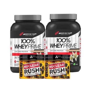 Imagem de 2x 100% Whey Prime Pote 900g + 2x Nuclear Rush Pré Treino 100g + Bodya
