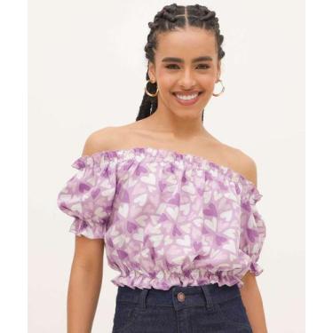 Imagem de Blusa Cropped Ciganinha Feminina Coração Marisa-15729, Lilás, P