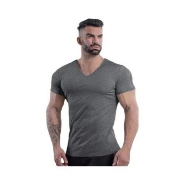 Imagem de Camiseta Masculina Slim Fit De Algodão Com Decote Em V Para Academia, 