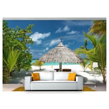 Imagem de Papel De Parede Praia Mar Coqueiros Cadeiras  Npr241