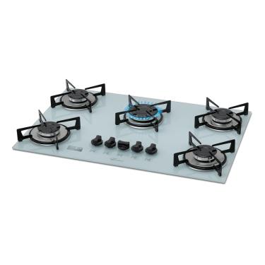 Imagem de Fogão Cooktop Fischer 5Q Gás Mesa Vidro Branco Bivolt