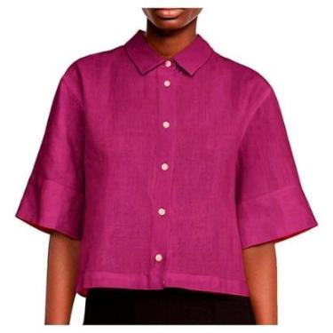 Imagem de Camisa Feminina Dudalina Cropped Linho Linen Rosa - 684100-Feminino