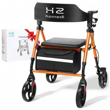 Imagem de Andador Rollator Laranja com Assento e Rodas de 20cm, Leve e Dobrável, Ideal para Idosos - Ajustável em Altura,HZ HZMEDI