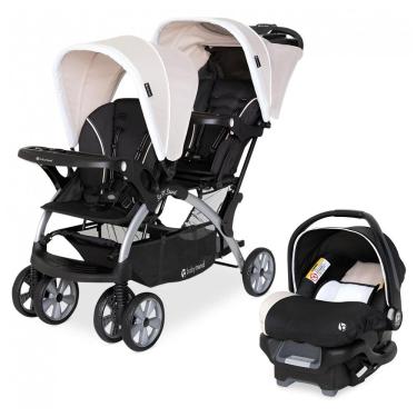 Imagem de Carrinho de Bebê Travel System Duplo com Encosto Ajustável e Arnês de Segurança de 5 Pontos, Baby Trend Sit N, Cáqui