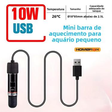 Imagem de Aquecedor Submersível USB Para Aquário Pequeno Com Termostato De Tempe