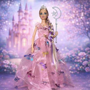 Imagem de Boneca Princesa com vestido colorido e varinha - Dexin