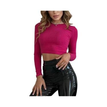 Imagem de Camiseta Verde Com Gola Canelada, Ajuste Slim, Manga Longa Para Mulher