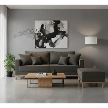 Imagem de Conjunto Sofá Beny 1,80m e Puff Beny, 2 Peças, Tecido Linho, Base e Pé